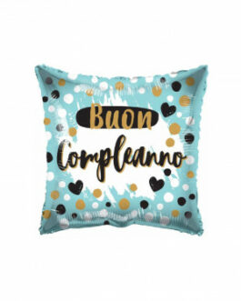 Mylar Buon Compleanno Celeste Pois e Cuori Quadrato 18″ 1pz