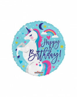 Mylar Happy Birthday Unicorno Tondo 18″ 1pz