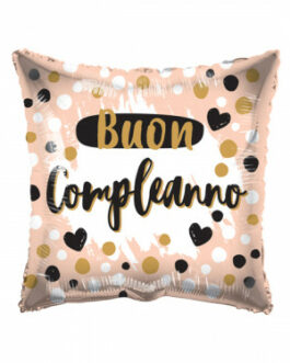 Mylar Buon Compleanno Rosa Pois e Cuori Quadrato 18″ 1pz